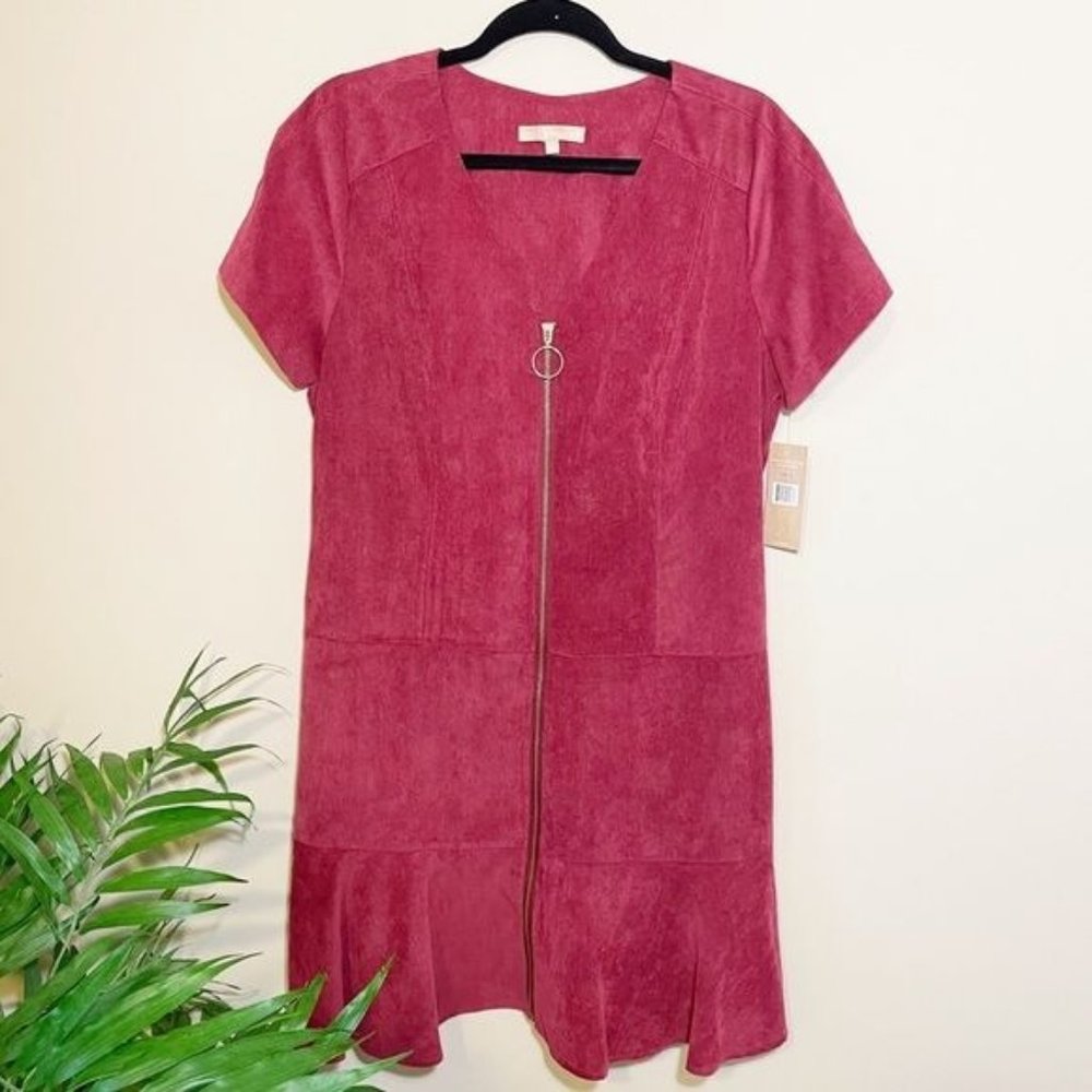 Hope & Harlow Corduroy Tiered Zipper Pink Dress 12